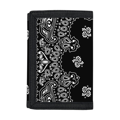 Black Paisley Bandana Print Trifold Wallet