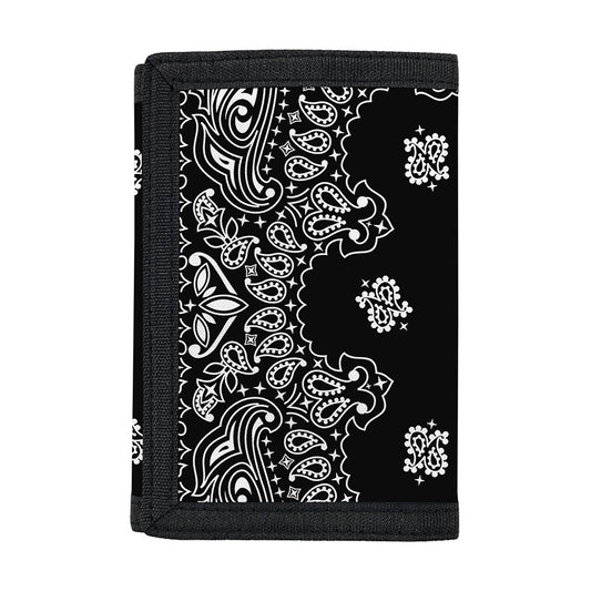 Black Paisley Bandana Print Trifold Wallet