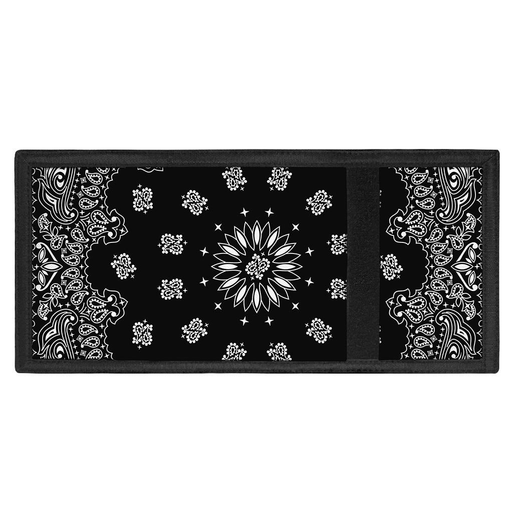Black Paisley Bandana Print Trifold Wallet