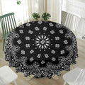 Black Paisley Bandana Print Waterproof Round Tablecloth