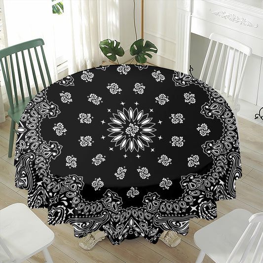 Black Paisley Bandana Print Waterproof Round Tablecloth