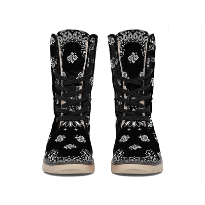 Black Paisley Bandana Print Winter Boots