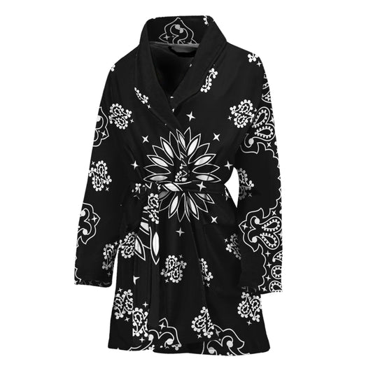 Black Paisley Bandana Print Women's Bathrobe