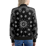 Black Paisley Bandana Print Women's Bomber Jacket