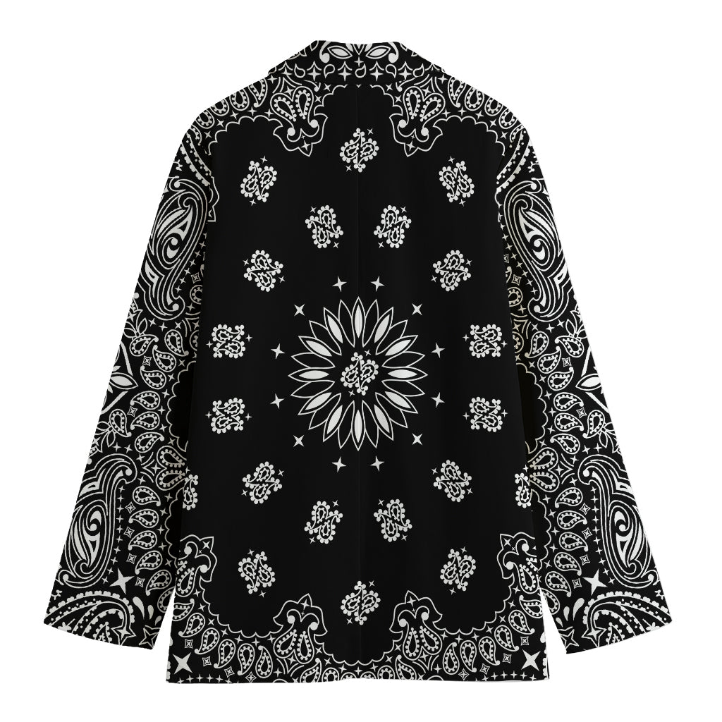 Black Paisley Bandana Print Women's Cotton Blazer