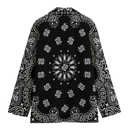Black Paisley Bandana Print Women's Cotton Blazer