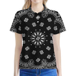 Black Paisley Bandana Print Women's Polo Shirt