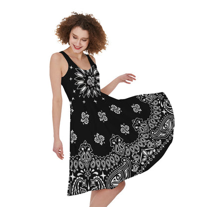 Black Paisley Bandana Print Women's Sleeveless Dress