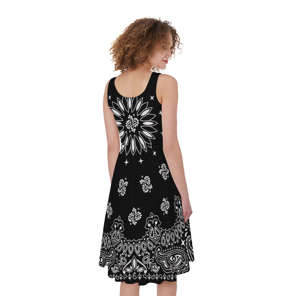 Black Paisley Bandana Print Women's Sleeveless Dress