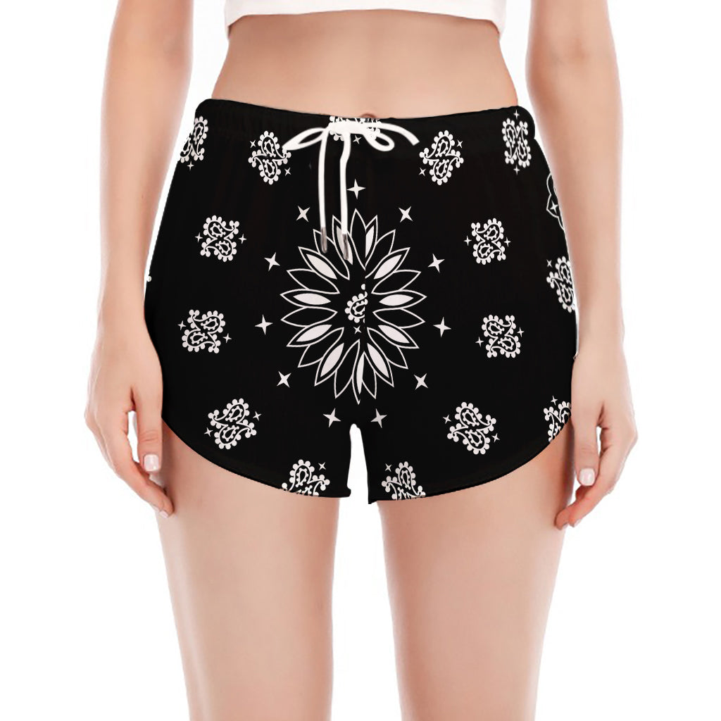 Black Paisley Bandana Print Women's Split Running Shorts