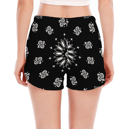 Black Paisley Bandana Print Women's Split Running Shorts