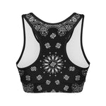 Black Paisley Bandana Print Women's Sports Bra