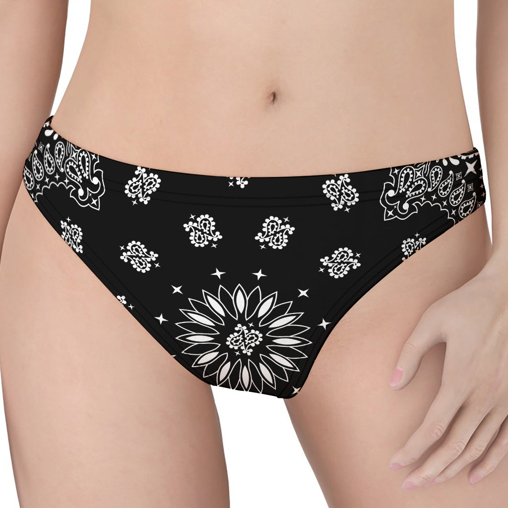 Black Paisley Bandana Print Women's Thong