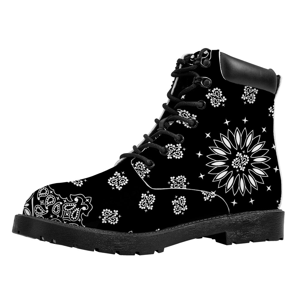Black Paisley Bandana Print Work Boots