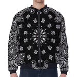Black Paisley Bandana Print Zip Sleeve Bomber Jacket