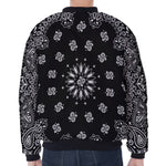 Black Paisley Bandana Print Zip Sleeve Bomber Jacket