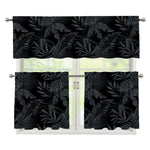 Black Palm Leaf Aloha Pattern Print 3 Piece Kitchen Curtains