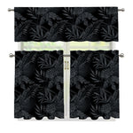 Black Palm Leaf Aloha Pattern Print 3 Piece Kitchen Curtains