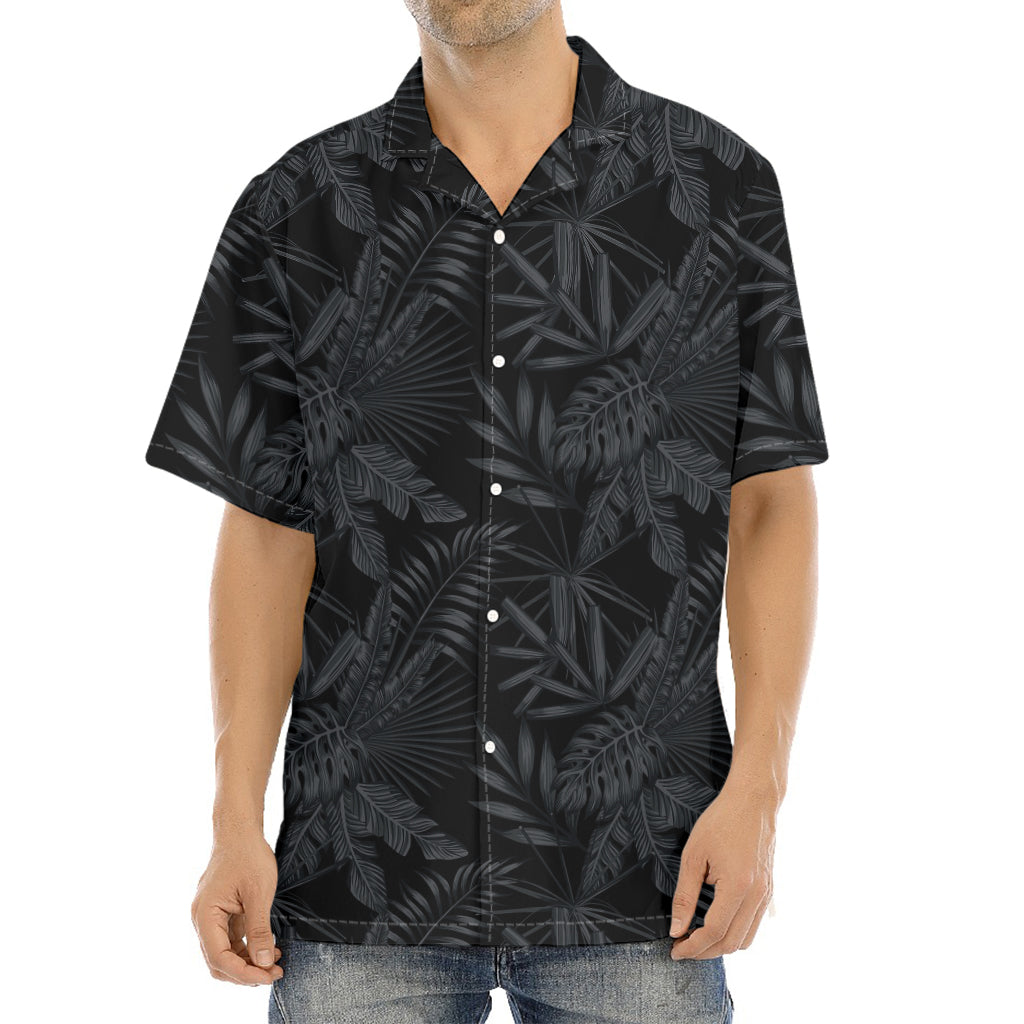 Black Palm Leaf Aloha Pattern Print Aloha Shirt