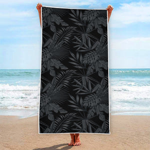 Black Palm Leaf Aloha Pattern Print Beach Towel