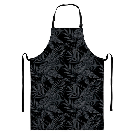 Black Palm Leaf Aloha Pattern Print Bib Apron With Pocket