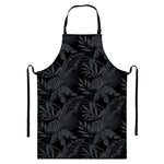Black Palm Leaf Aloha Pattern Print Bib Apron With Pocket