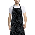 Black Palm Leaf Aloha Pattern Print Bib Apron With Pocket