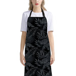 Black Palm Leaf Aloha Pattern Print Bib Apron With Pocket