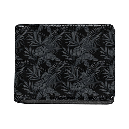 Black Palm Leaf Aloha Pattern Print Bifold Wallet