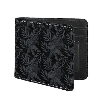 Black Palm Leaf Aloha Pattern Print Bifold Wallet