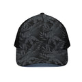 Black Palm Leaf Aloha Pattern Print Black Mesh Trucker Hat