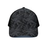 Black Palm Leaf Aloha Pattern Print Black Mesh Trucker Cap
