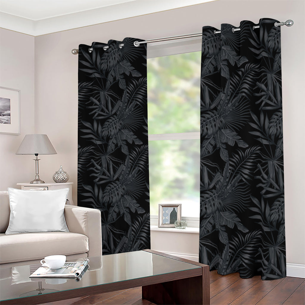Black Palm Leaf Aloha Pattern Print Blackout Grommet Curtains