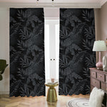 Black Palm Leaf Aloha Pattern Print Blackout Pencil Pleat Curtains