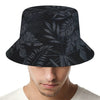 Black Palm Leaf Aloha Pattern Print Bucket Hat