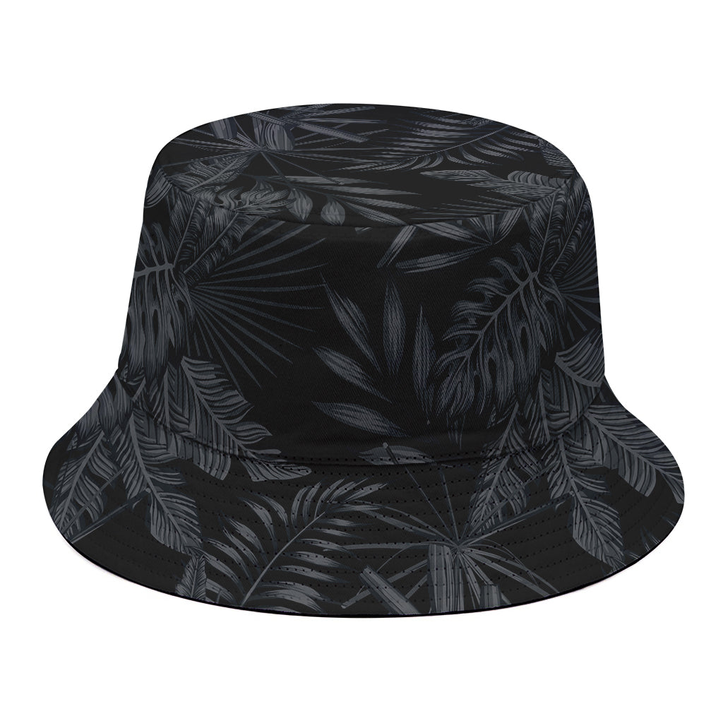 Black Palm Leaf Aloha Pattern Print Bucket Hat