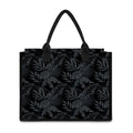 Black Palm Leaf Aloha Pattern Print Canvas Tote Bag