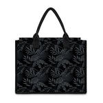 Black Palm Leaf Aloha Pattern Print Canvas Tote Bag