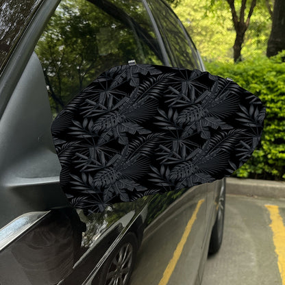 Black Palm Leaf Aloha Pattern Print Car Side Mirror Covers