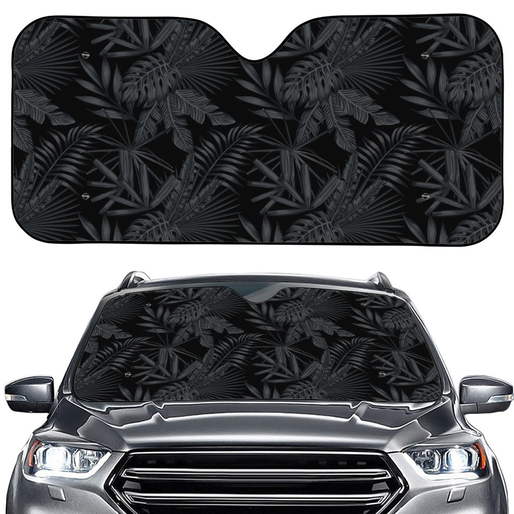 Black Palm Leaf Aloha Pattern Print Car Windshield Sun Shade