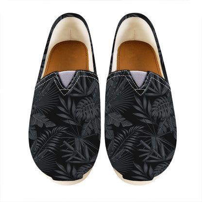 Black Palm Leaf Aloha Pattern Print Casual Shoes