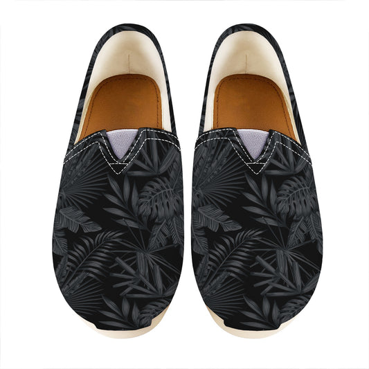 Black Palm Leaf Aloha Pattern Print Casual Shoes