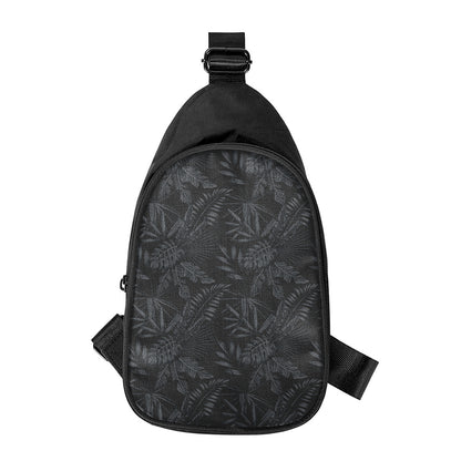 Black Palm Leaf Aloha Pattern Print Chest Bag