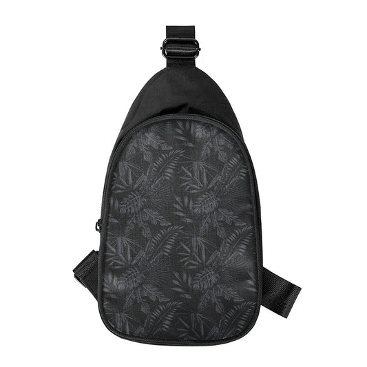 Black Palm Leaf Aloha Pattern Print Chest Bag