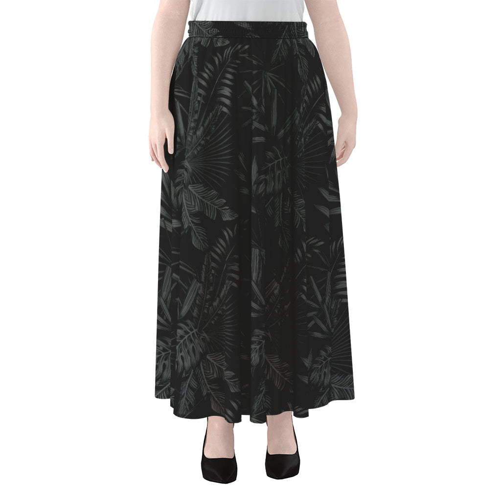 Black Palm Leaf Aloha Pattern Print Chiffon Maxi Skirt