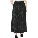 Black Palm Leaf Aloha Pattern Print Chiffon Maxi Skirt