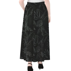 Black Palm Leaf Aloha Pattern Print Chiffon Maxi Skirt