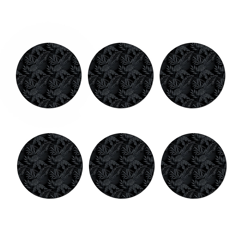 Black Palm Leaf Aloha Pattern Print Coaster Set