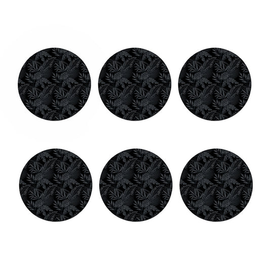 Black Palm Leaf Aloha Pattern Print Coaster Set