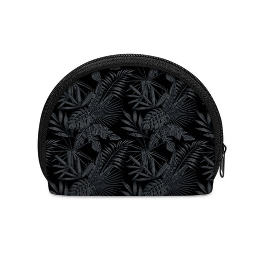 Black Palm Leaf Aloha Pattern Print Coin Purse